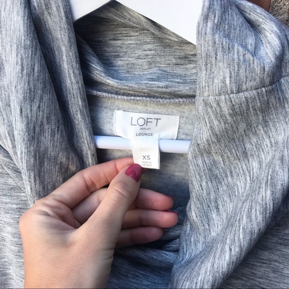 Loft Lounge Cowl Neck Short Sleeve Gray Sweatshirt - Picture 2 of 3